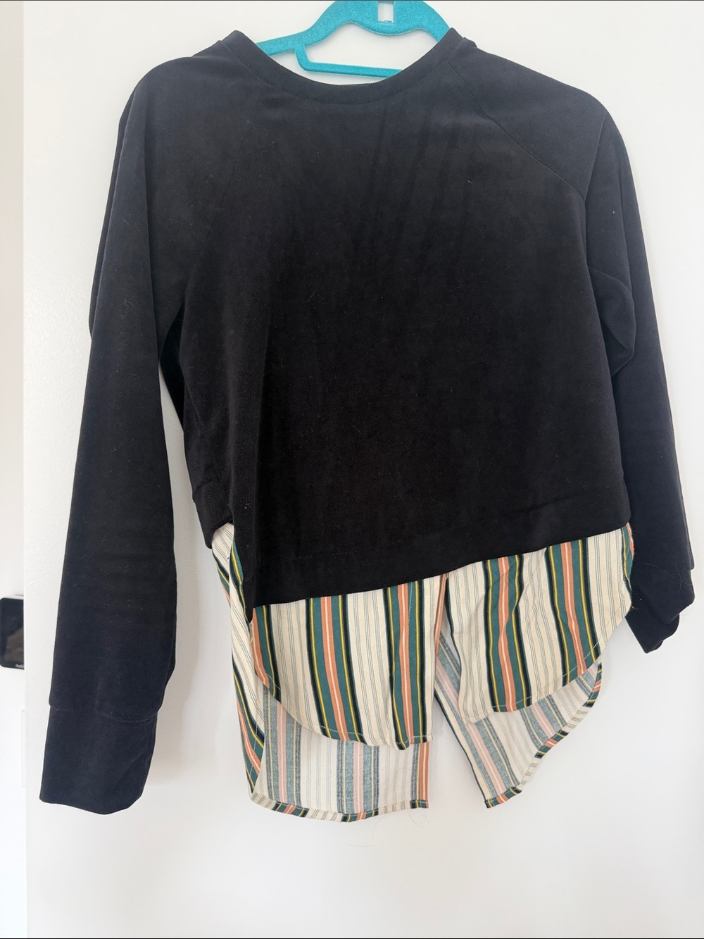 BCBGeneration Black Long Sleeve Layered Top with Striped Hem